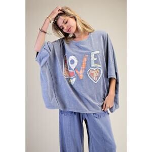 "Beloved" Washed Cotton Top in Faded Denim